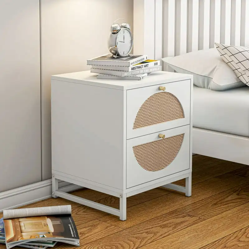 

Nightstand,Side Table with Storage Drawer - White Mesita de noche dormitorio Mini bedside table Comoda con cajones Bla
