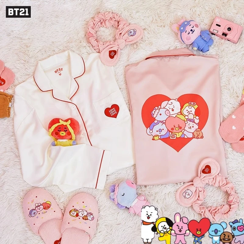

Bt21 вечерние Ночная серия аниме лед Шелковая пижама мультяшная линия друзья дом ночная рубашка Kawaii девушки удобная дышащая одежда