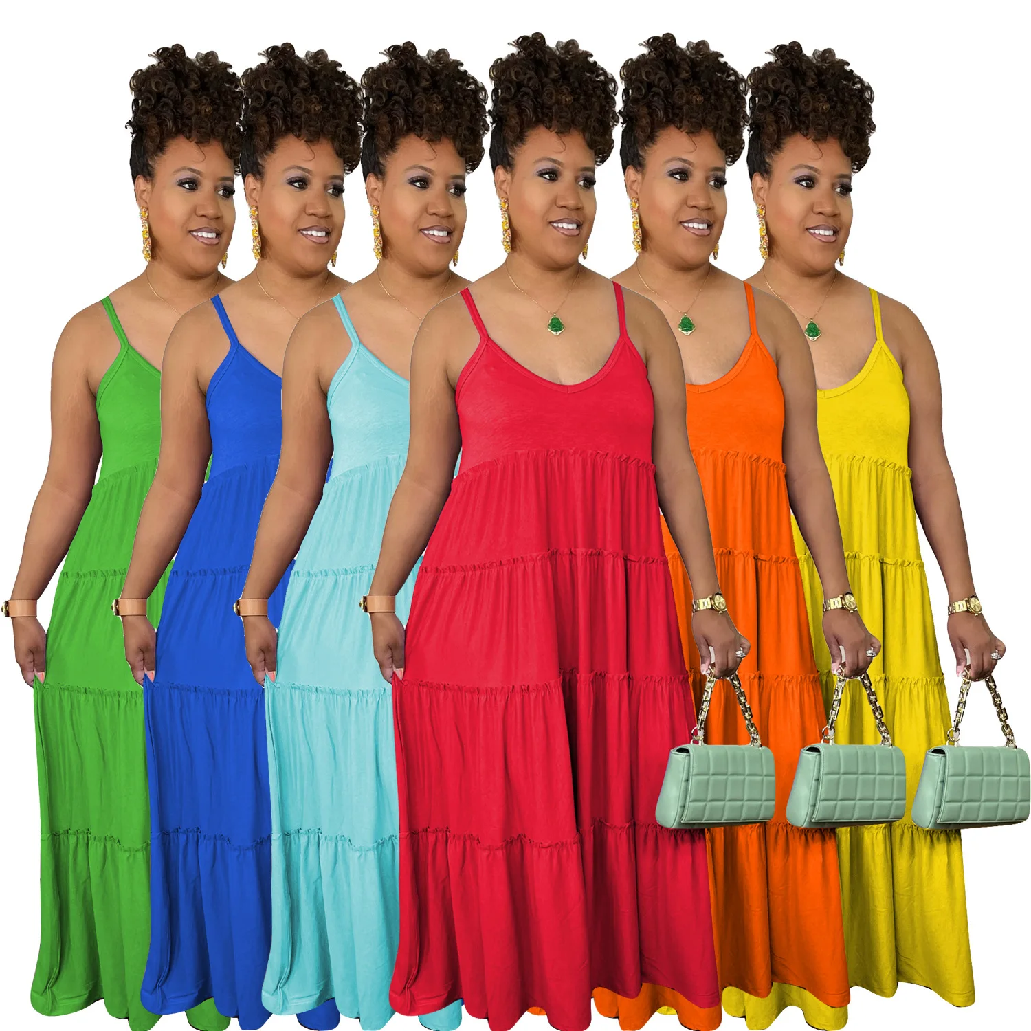 

Sexy V Neck Sundresses Women Summer Pleated Dress Bohemia Loose Casual Maxi Dresses Beach Vacation Female Vestido