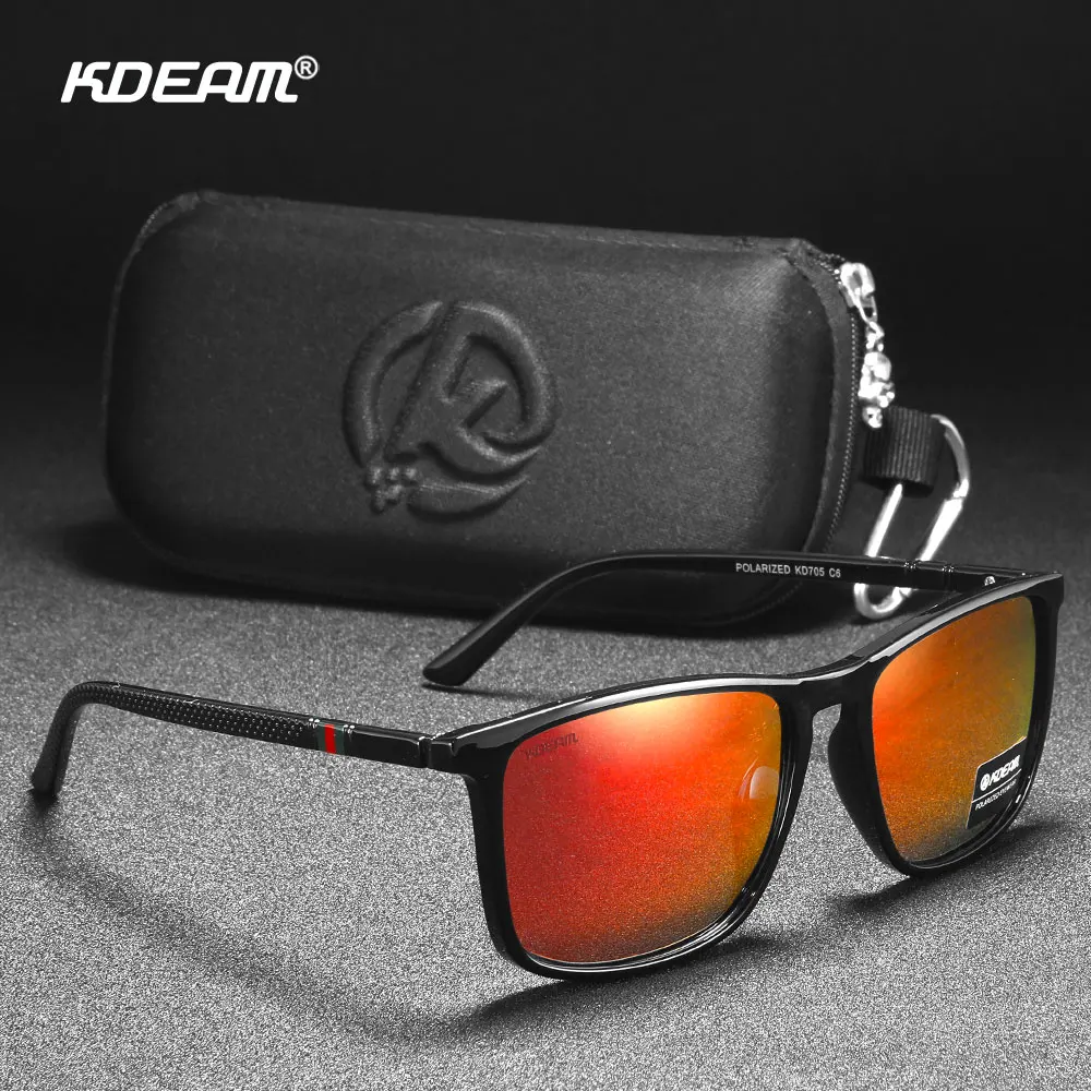 Мужские износостойкие солнцезащитные очки KDEAM квадратные поляризационные для