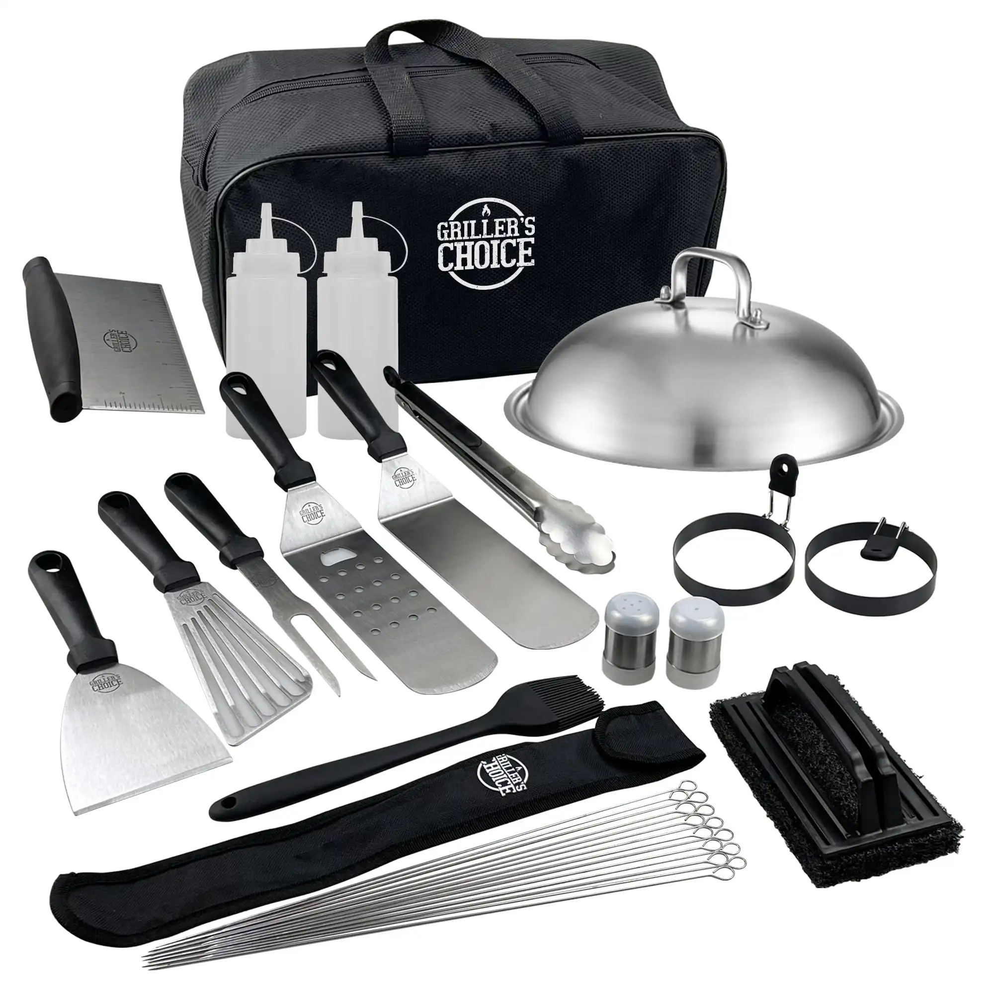 

32 pc Griddle Spatula Set Metal - Commercial Heavy Duty Stainless Steel, Flat Top, Grill, Indoor-Outdoor, Hibachi, BBQ Grilling