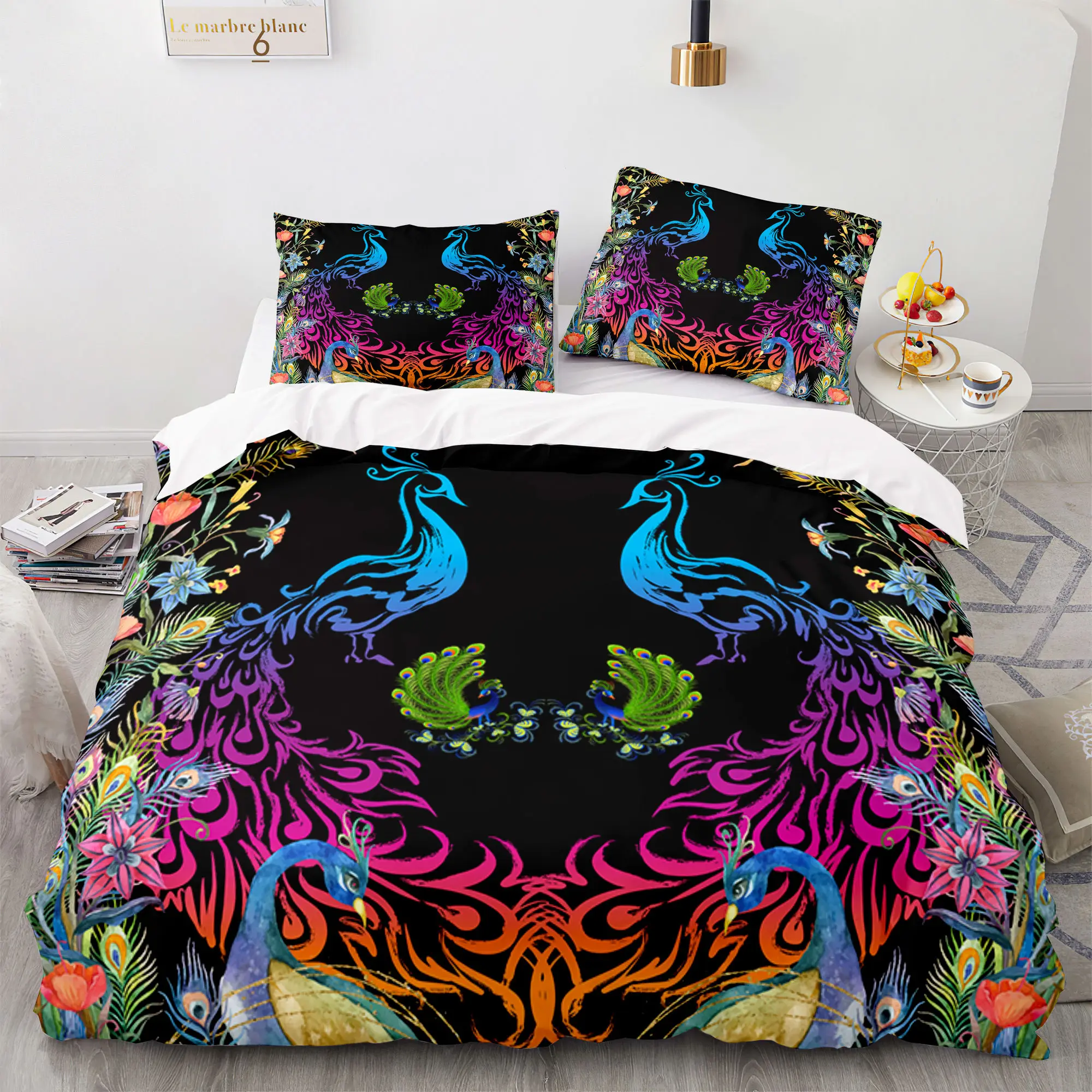 

3D Printed Quilt Bedding Set Kids Duvet Cover Set Cartoon Bedroom Home Textile Luxury Fashion Peacock Feather