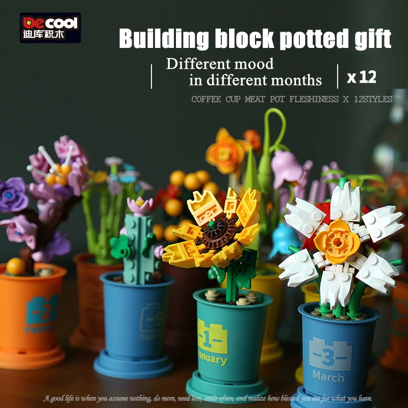 

Kinds Of Flowers Potted Plants Succulents Cactus Bonsai Tree Gardens Romantic Building Blocks Model Bricks Kids Sets Kits Toys