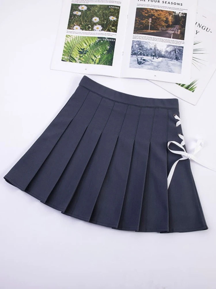 

Merry Pretty Women's Lace Up Solid Pleated Skirt Plus Size S-2XL Skirt 2020 Autumn Hight Waist Mini Skirt Sweet Style Girl Skirt