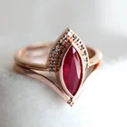 Модное уникальное кольцо 2 в 1 из розового золота с натуральным Рубином для женщин, свадебное кольцо с маркизом, Изящные Ювелирные изделия для невесты, оптовая продажа
