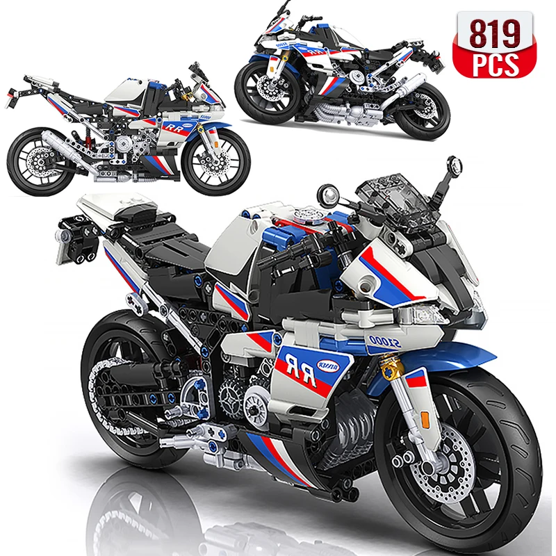

Toys for Boys Holiday Gift Technical Super Racing Car Building Blocks Expert White Motorcycle Stunt Racing Model Bricks DIY Set