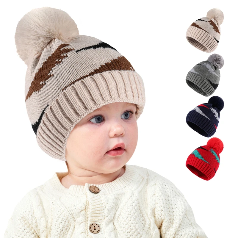 

Cartoon Dinosaur Baby Hat Autumn Winter Kids Girl Boy Beanie Cap Pompom Crochet Warm Children Toddler Bonnet Kids Accessories