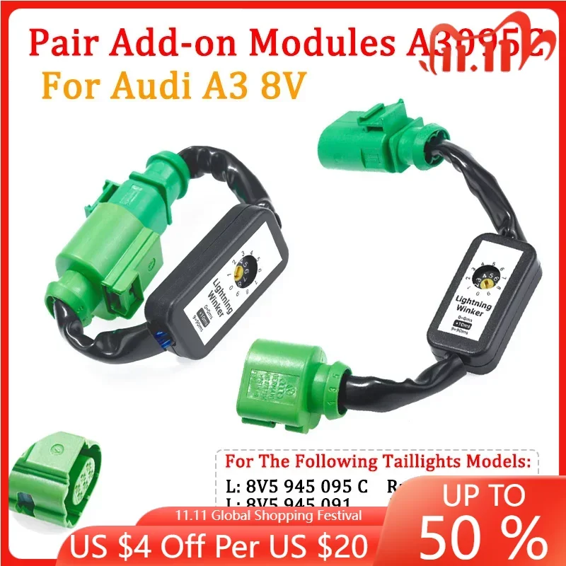 

Pair Turn Signal Indicator LED Taillight Add-on Module Cable Wire Harness For Audi A3 8V Dynamic Left & Right Tail Light