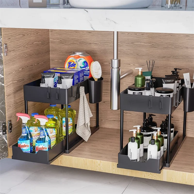 

Kitchen Under Sink Organizer Storage Rack 2 Tier Shampoo Detergent Cabinet Spices Rack Bathroom Cosmetics Storage