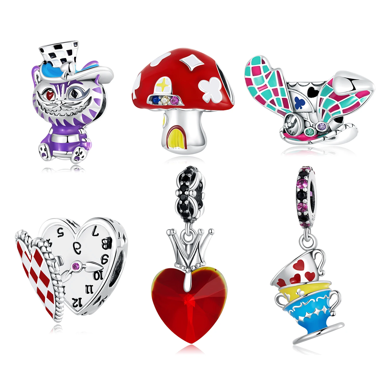 

925 Sterling Silver Cute Cartoon Animal Heart Cat Cup Pendant Collection Charm For Bracelet DIY Gemstone Jewelry For Girl Gift