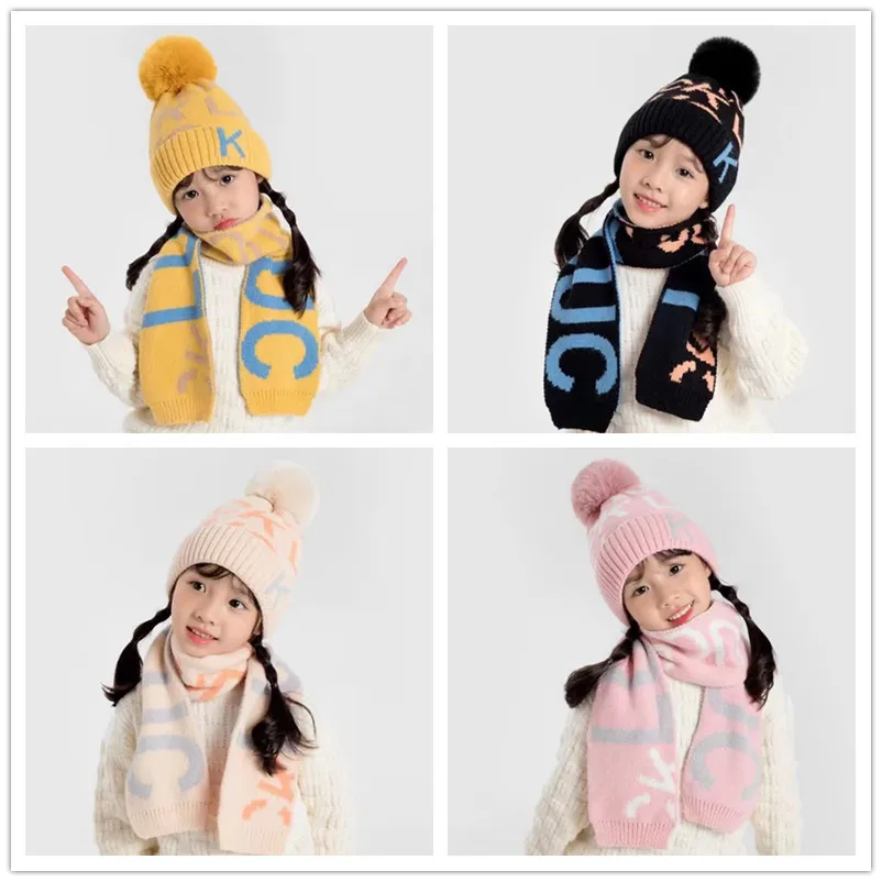 

Children's Hats and Scarves Set, Warm Woolen Hats for 3-10 Years Old