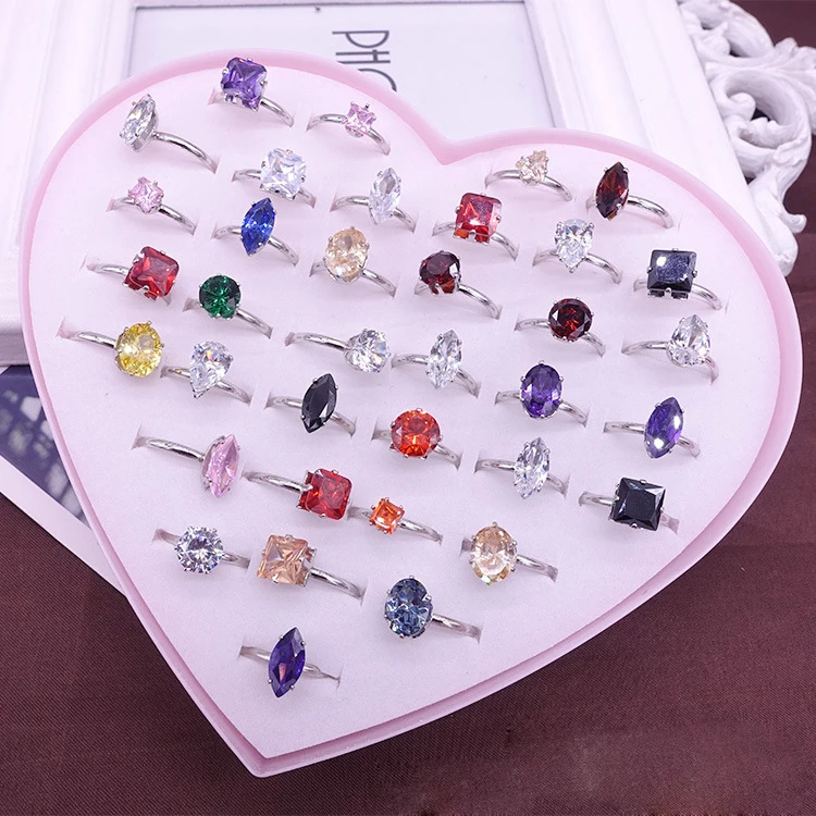 

36pc/lot New Trendy Silver Oval Round Horse eye Mix-Crystal Stone Quartz Clear Crystal Ring Fashion Jewelry Ring