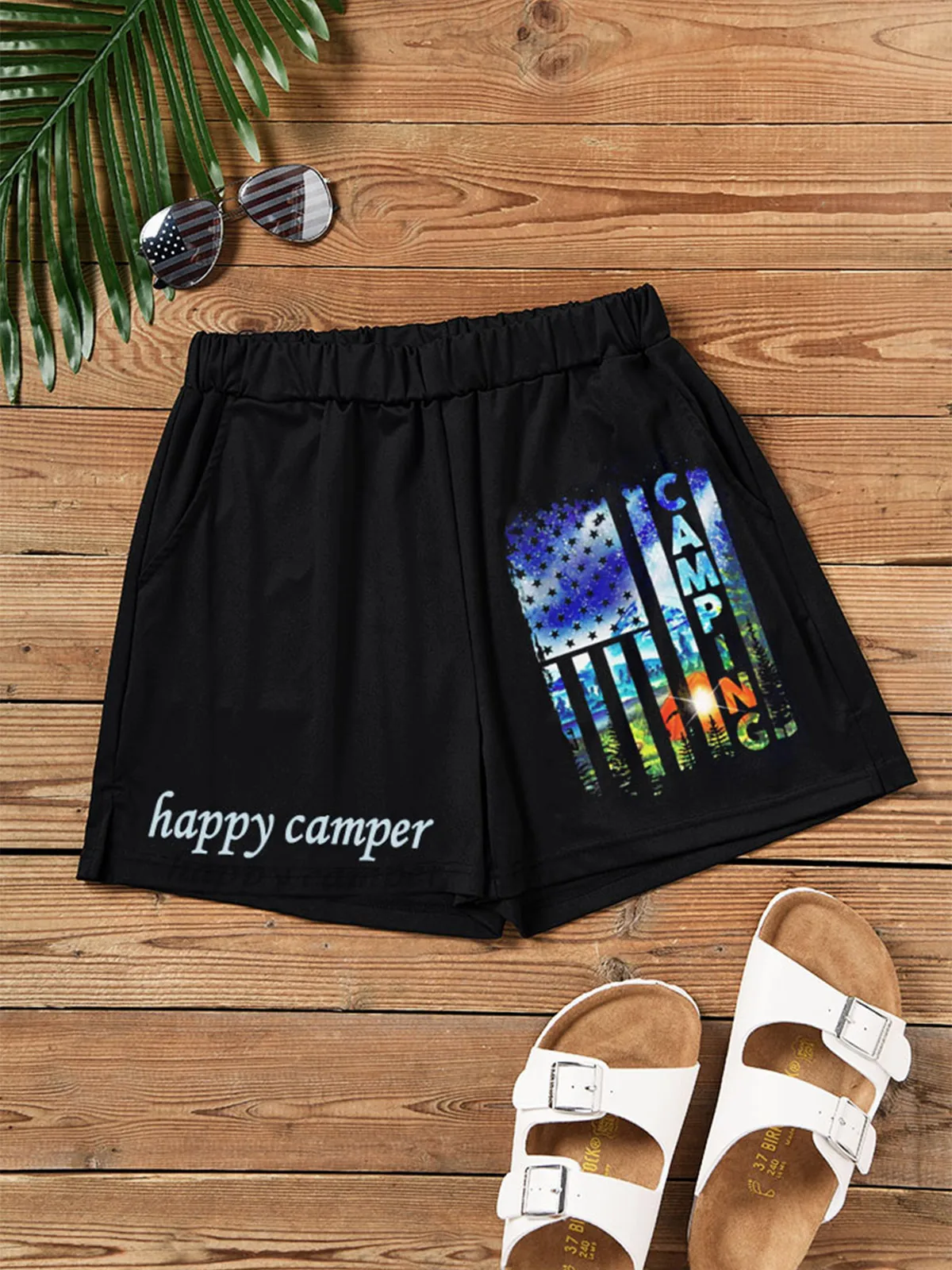 Summer American Flag Pocket Shorts Women Breathable Letter Print Camper Basketball Running Shorts High Street Loose Pants Unisex