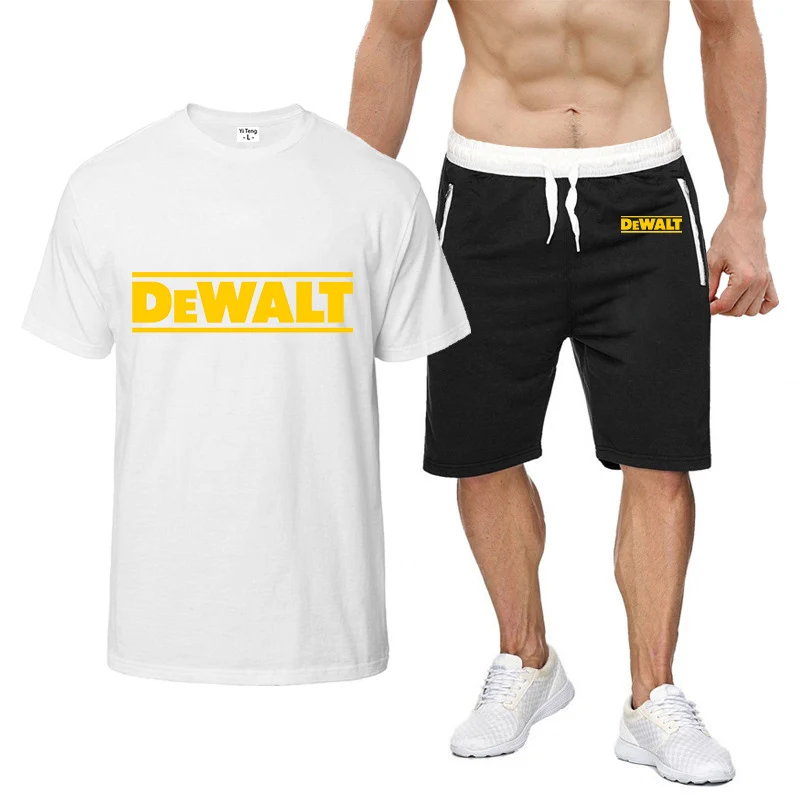 

DeWalt Print Men's Short Sleeve Summer T-Shirt Harajuku Hip Hop T-Shirt High Quality Cotton T-Shirt Shorts Set Sportswear