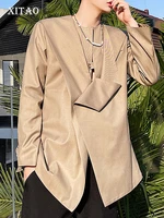 xitao trendy women blazer fashion personality irregular patchwork minority style loose single button top summer new wmd0637
