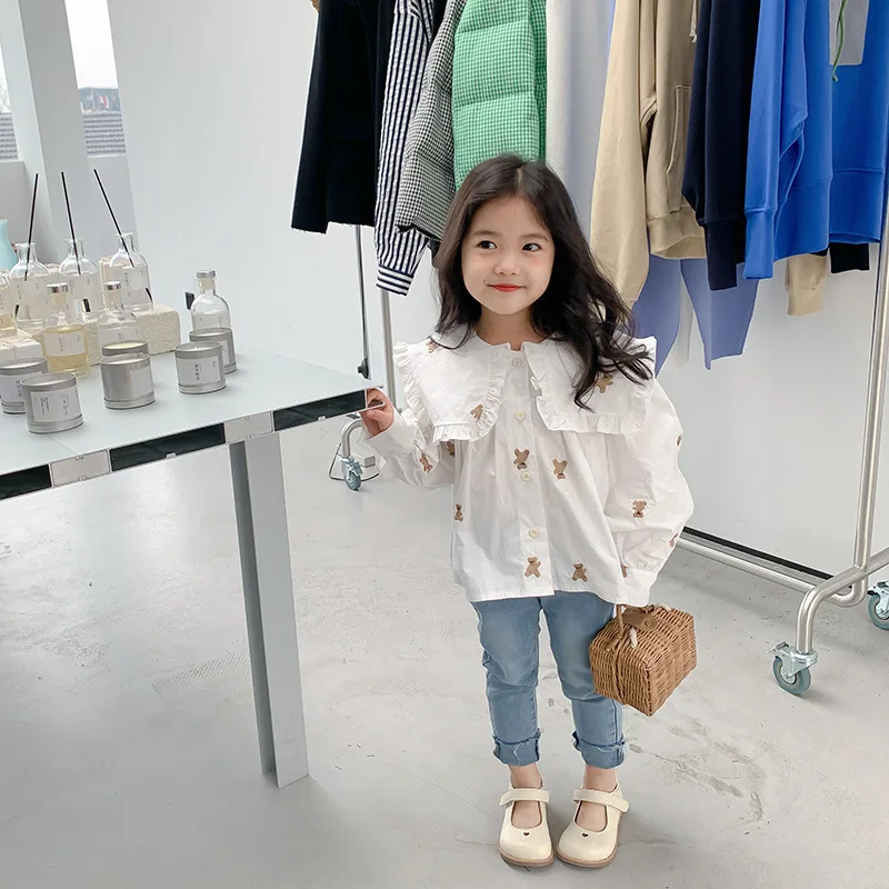 Freely Move Children Girl Baby Shirt Cartoon Blouse Long Sleeve Thin Clothes Girls New Arrival Ruffle Big Lapel Cotton Shirts