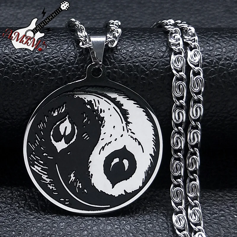 

Yin Yang Gossip Feather Pendant Necklace Stainless Steel Chinese Taoism Sign Taiji-Bagua Necklaces Jewelry colgante N3266S06