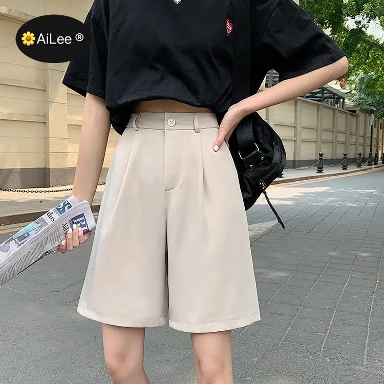 Summer Suit Shorts Women Loose High Waist Fashion Casual Drape Feeling Japan Harajuku Wide Leg Straight Street Girls Shorts