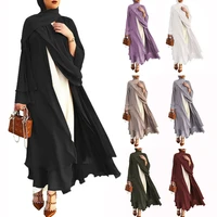 women puff sleeve open caftan abaya kimono dubai turkish women robe islam dress maxi muslim fashion garment apparel