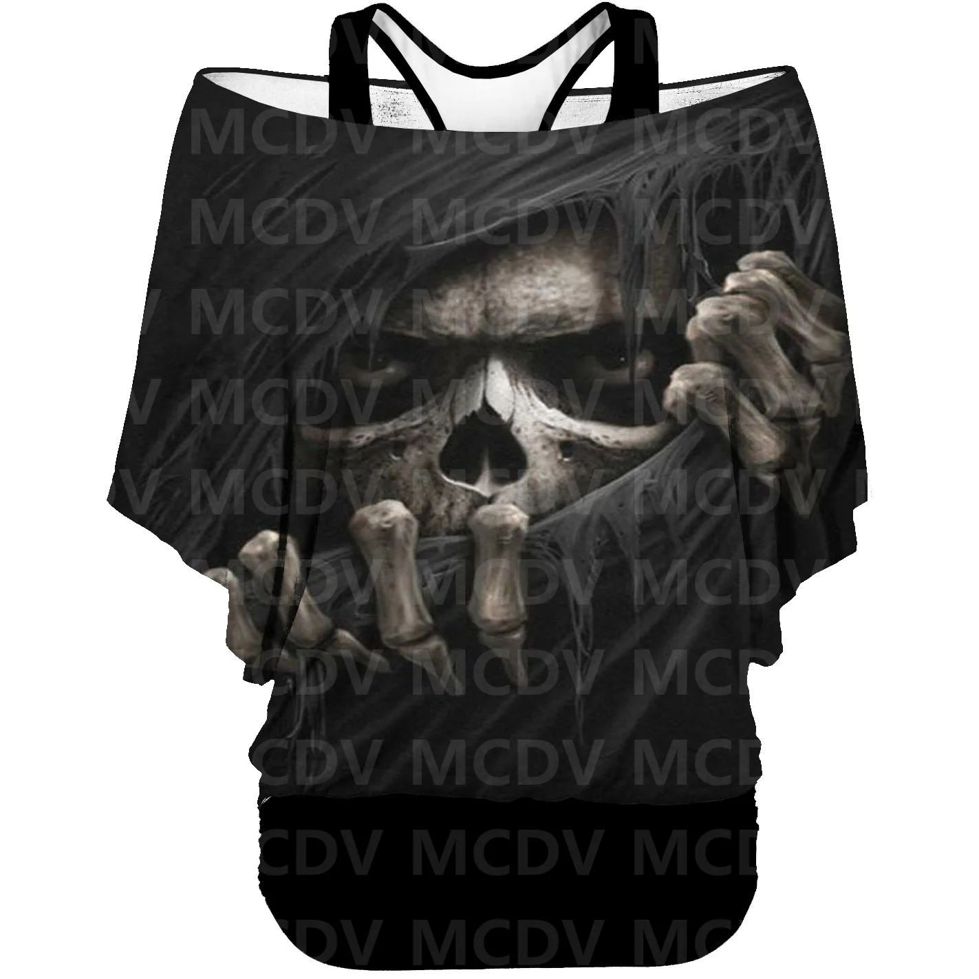 

Футболка женская из двух частей с 3D принтом, Повседневная Ретро-футболка в стиле панк, с рисунком черепа на Хэллоуин, уличная одежда в стиле Харадзюку, коллекция 03