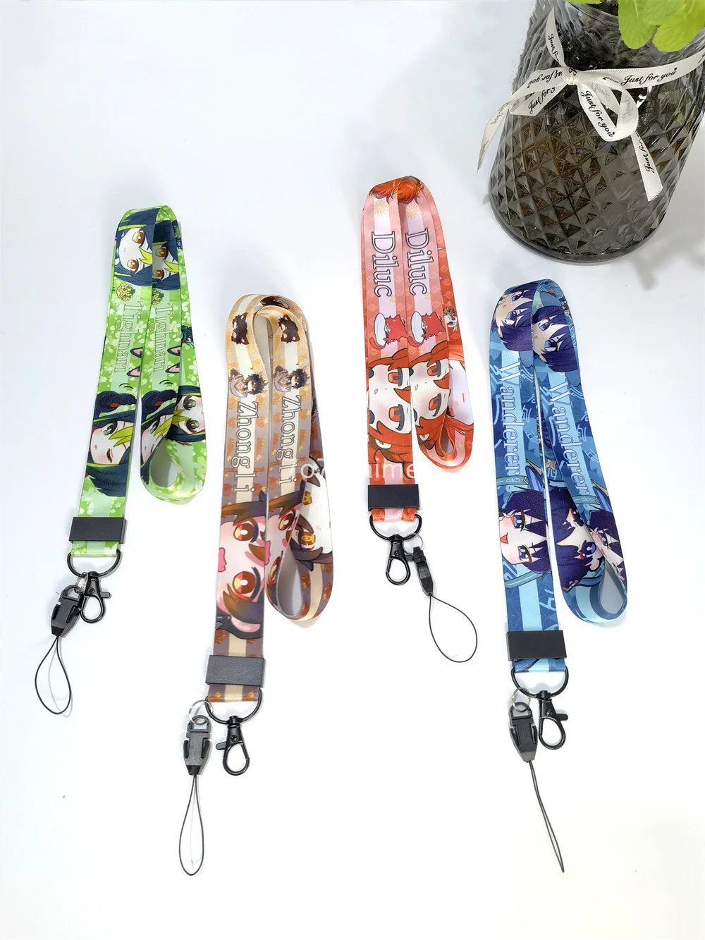 Серия Inazuma милый студенческий ремешок для шеи с двусторонним принтом Chiori Raiden Shogun