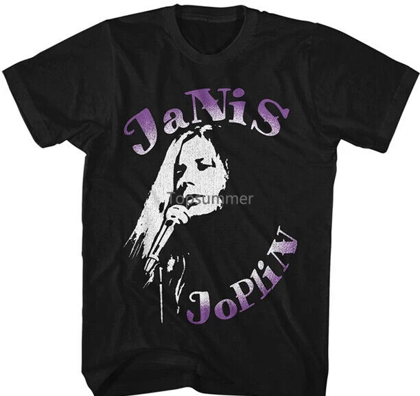 

Janis Joplin Music T-Shirt Janis On The Mic Adult New Official Black Cotton