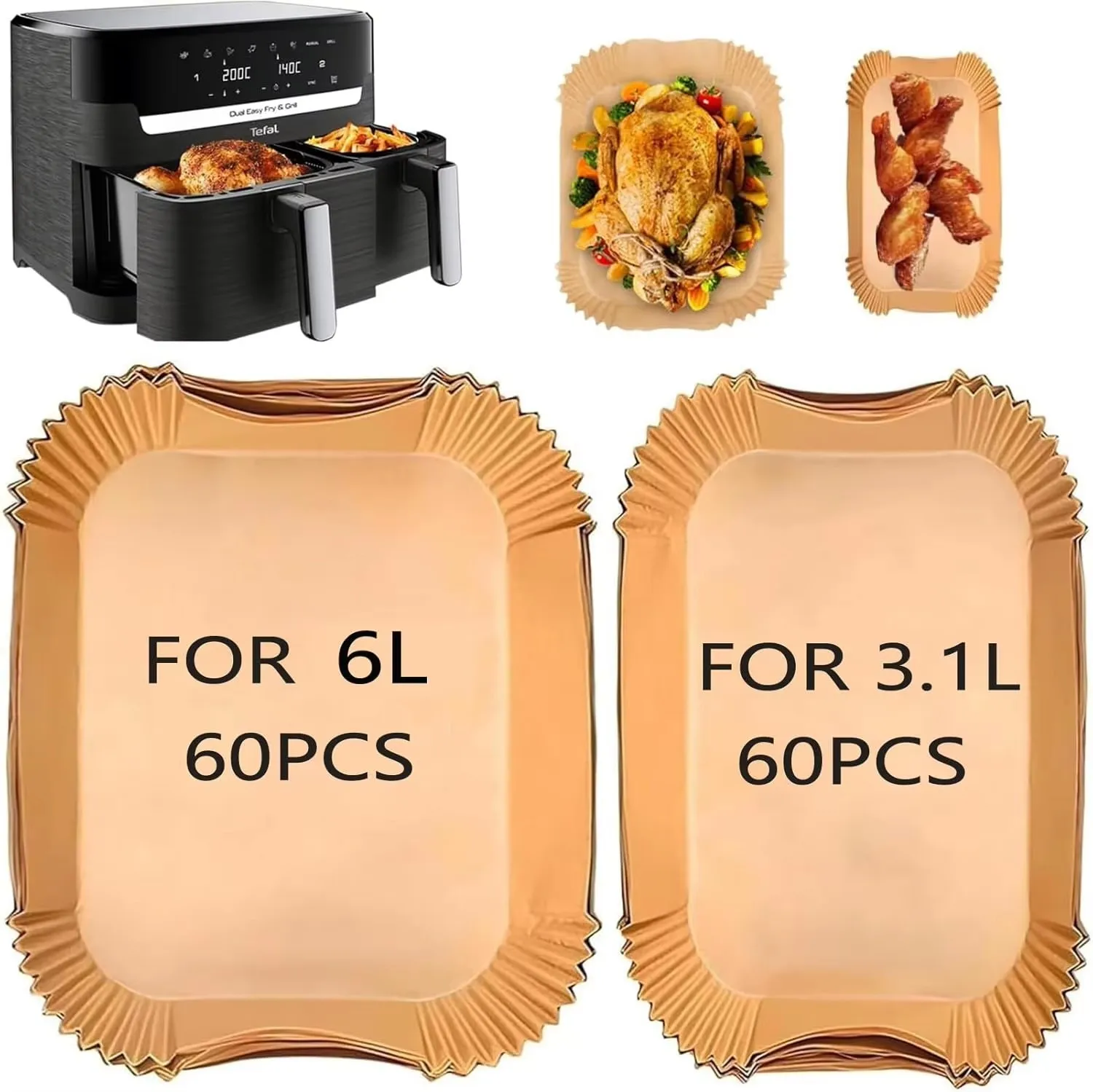 

Одноразовые бумажные вкладыши для фритюрниц Ninja Foodi Dual 2 Bacs, COSORI, Cecotec, Tefal