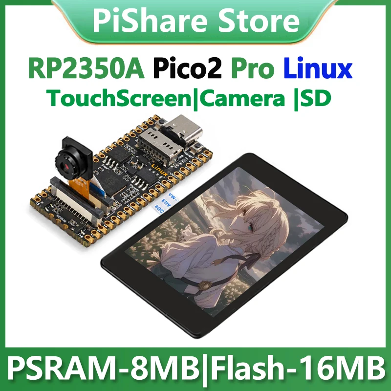 Фото Плата для разработки Raspberry Pi Pico 2 Pro RP2350A Linux N16R8 с PSRAM 8 МБ, сенсорным дисплеем, камерой, двухъядерным процессором и двухархитектурной архитектурой №1