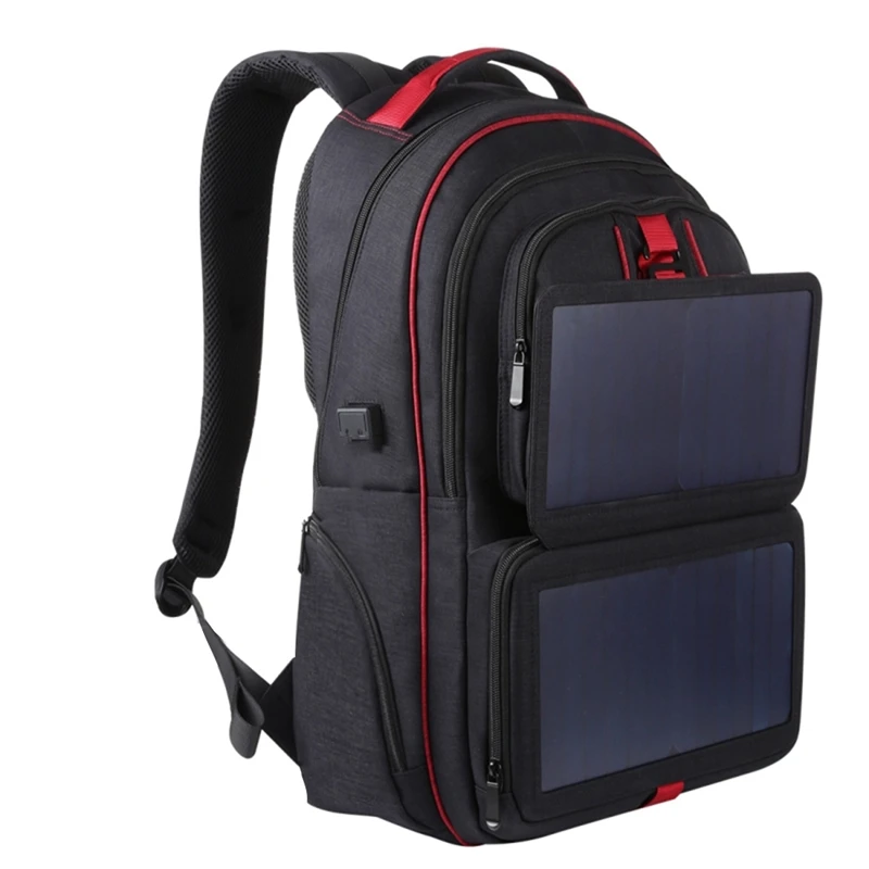 

Solar Backpack 14W Solar Panel Powered Backpack Outdoor Laptop Bag Large Capacity With External USB Charging Port