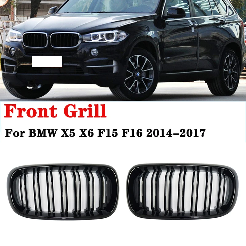 

2Pcs Car Front Bumper Double Slat Kidney Grille for BMW X5 X6 M F15 F16 F85 F86 2014-2017 Racing Grille Replacement Parts