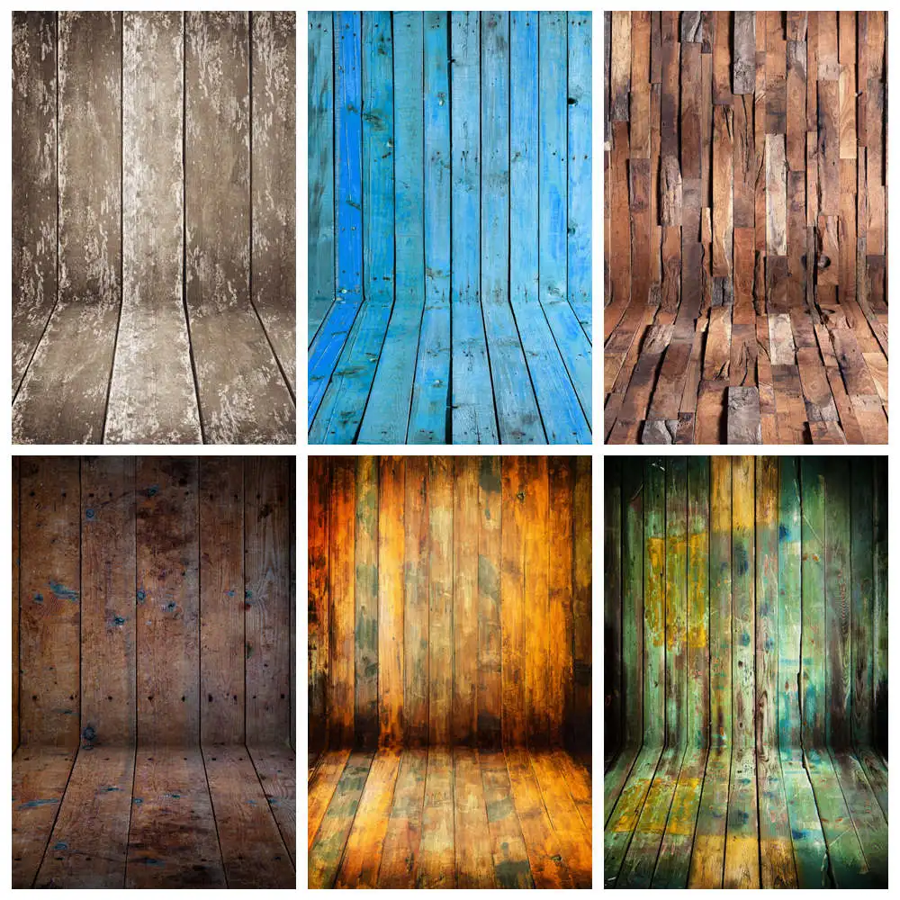 Wooden Board Wall Floor Photography Backdrops Stand Custom Grunge Planks Birthday Wedding Party Studio Photo Booth Backgrounds