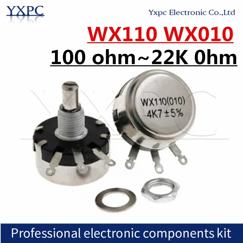 

1pcs WX110 WX010 22 47 100 220 330 470 560 680 1K 2.2K 3.3K 4.7K 5.6K 6.8K 10K 22K ohm Single Turn Wire Wound Potentiometer