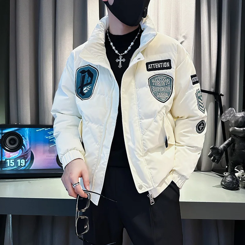 Badge Embroidery Parkas Jackets Men Winter Thicken Warm Casual Slim Puffer coats Hiphop Overcoat Streetwear Social Men Clothing