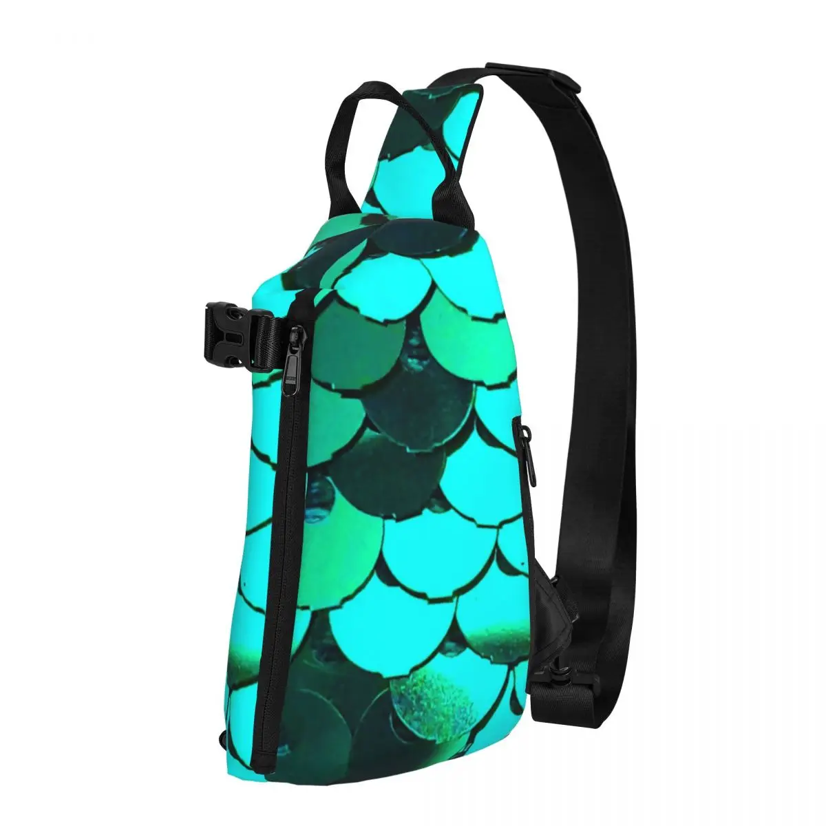 

Mermaid Sequins Shoulder Bags Mystical Green Print Outdoor Style Chest Bag Men Hiking Sling Bag Fun University Small Bags