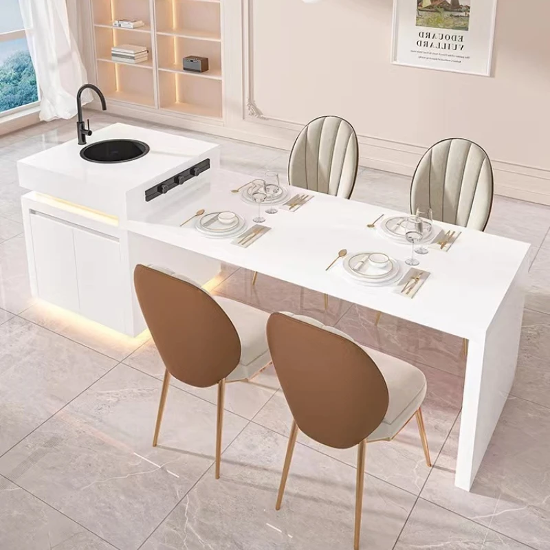 

Modern Multi-function Kitchen Sink Island table dining table integrated Stretchable Rock Panel Household Dining Table
