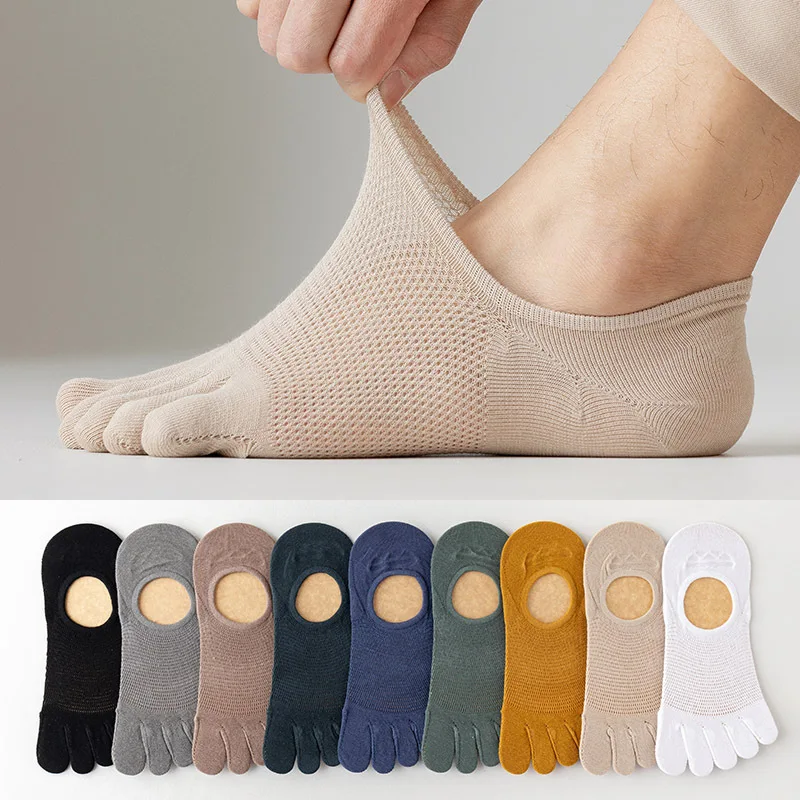 

1 Pair Men's Fashion Toes Socks Mesh Hollow Cotton Sweat-absorbing Shallow Mouth Boat Socks Breathable Solid Five Finger Socks