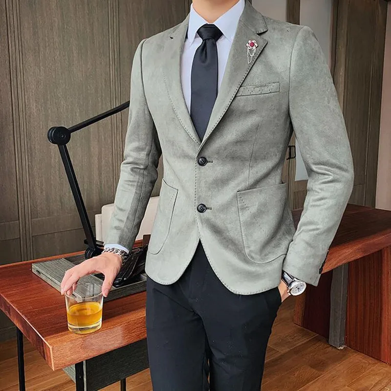

2022 High Quality Gentleman Men Slim Casual Suit Jackets Deer velvet Brands Men's business Casual Flow Blazers Men 6 Color S-3XL