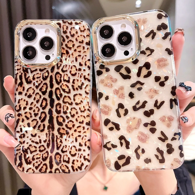 

Luxury Leopard Print Phone Case For iPhone 11 12 13 Pro Max XS X XR 7 8 Plus SE 2020 Shell Rainbow Bumper Back Cover