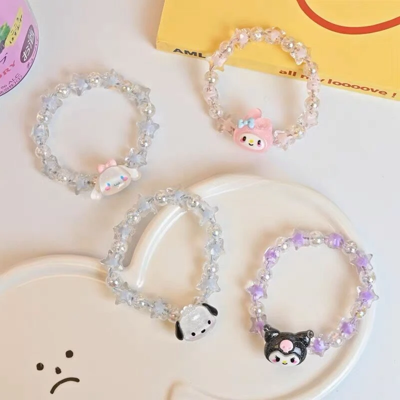 

Kawaii Sanrio Anime Kuromi Cinnamoroll Pochacco Cute Cartoon Hair Rope Bracelet Dual Purpose Cute Things for Girls