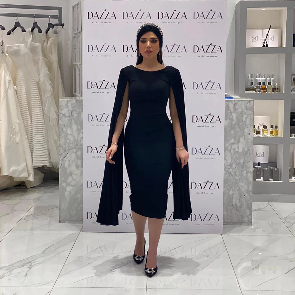 

Black Mother of the Bride Dress 2022 Sheath Simple Evening Gown for Women Tea Length Short Formal Wedding Party Dresses Midi