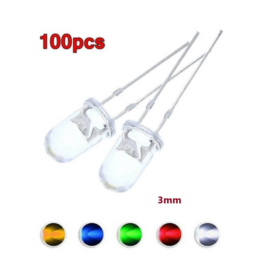 

100pcs /lot Transparent Round 5mm Super Bright Water Clear Green Red White Yellow Blue Light LED Bulbs Emitting Diode F5