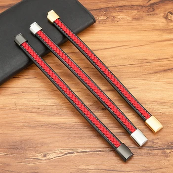 Black & Red Braided Rope Leather Bracelet 4