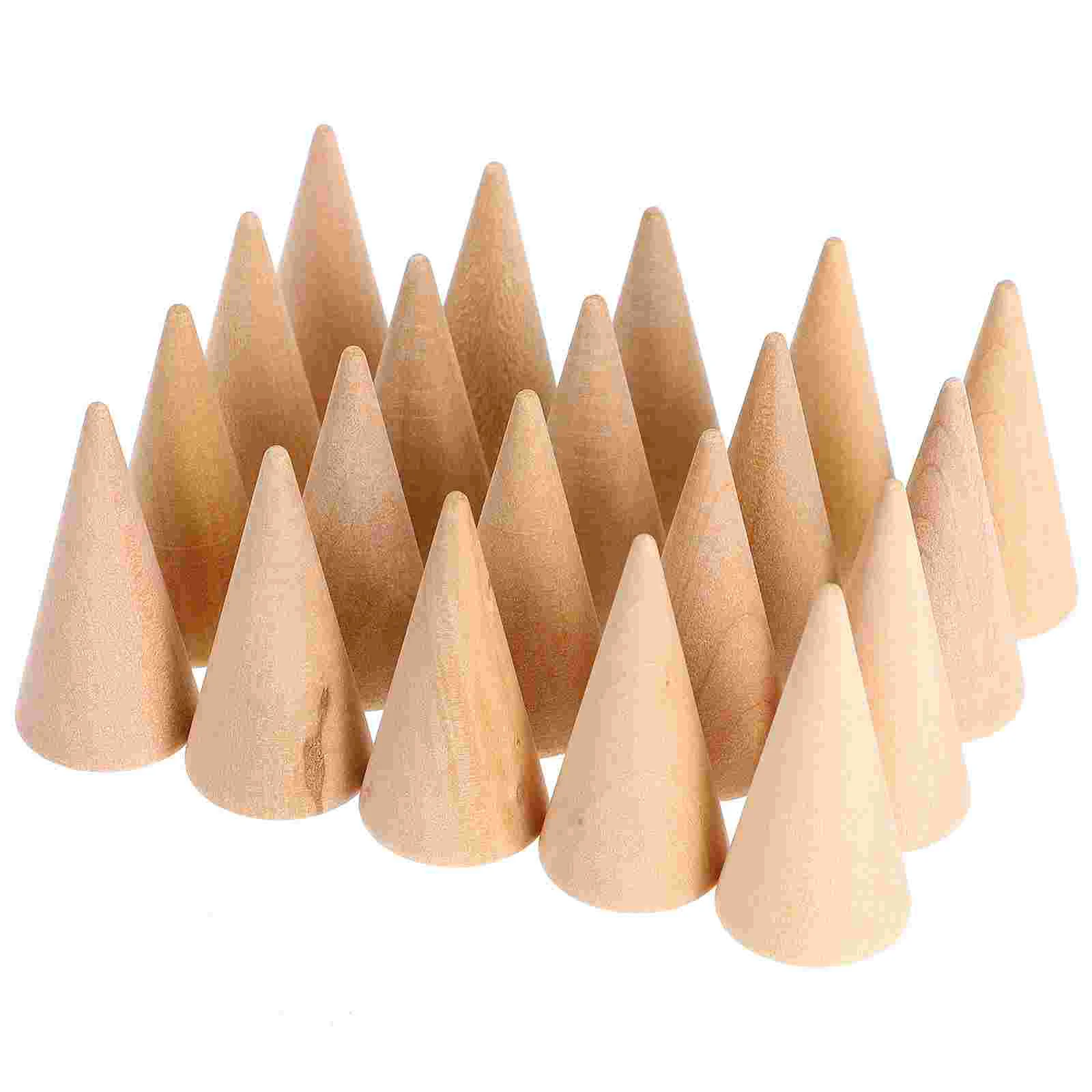 

20Pcs Natural Wood Cone Unfinished Christmas Tree Ring Holders Unpainted Cone Wood Jewelry Display DIY Craft Wooden Cone for