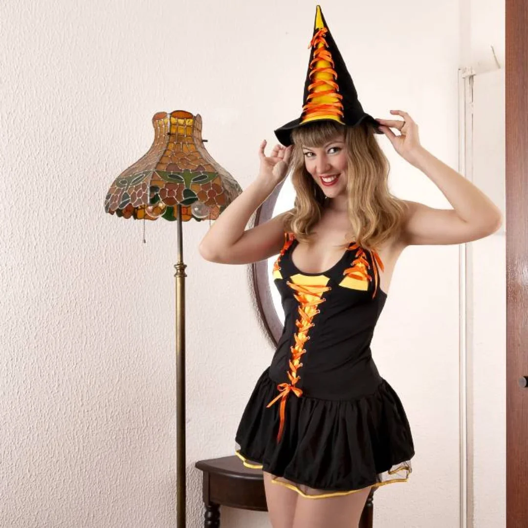 Шляпа ведьмы костюм конфеты кукуруза Хэллоуин завязки черный оранжевый рома