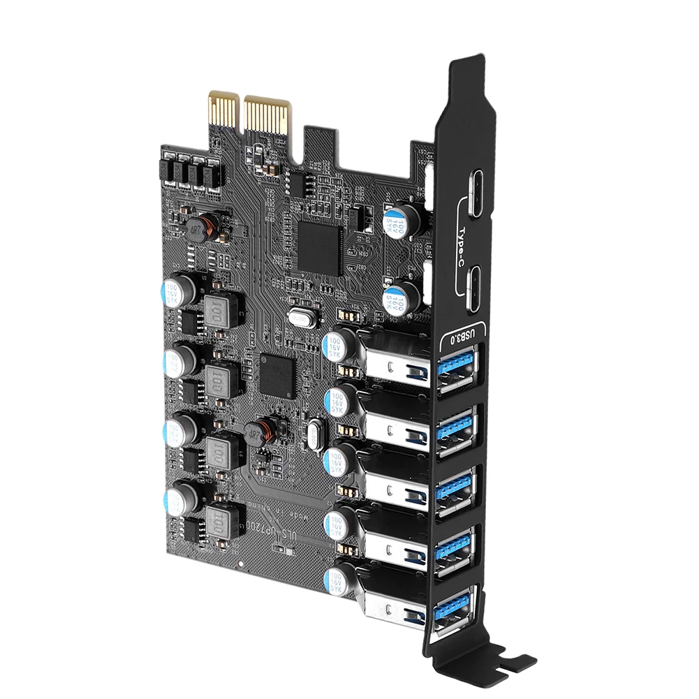 Карта расширения PCIe USB 3.0 5 USB3.0 TPYE-A и 2 конвертера-концентратора TPYE-C Поддержка