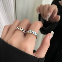 arlie new black white grid rings for women 925 silver ins fashion creative minimalist geometric ring set party jewelry gift 2022