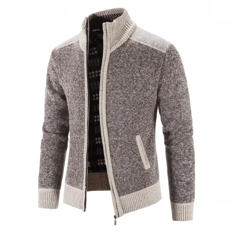 

Men's New Sweater Coat Fashion Patchwork Cardigan Men Knitted Sweater Jacket Slim Fit Stand Collar Thick Warm Cardigan Coats Me