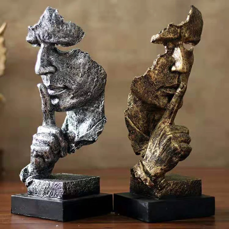

Nordic Silence Is Gold Statue Abstract Thinker Sculpture Resin Creative Figurine Home Decoration Office Livingroom Ornaments