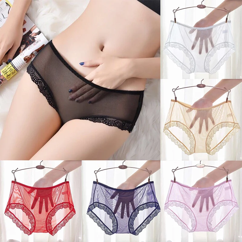 

Briefs Underwear Knickers Lingerie Panties Lace See Through Mesh Sexy Female Underwear Gauze Underpants Waist Briefs Ultrathin