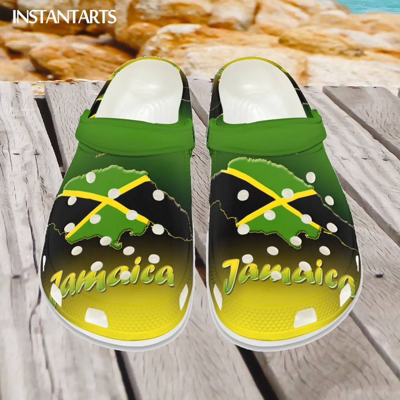 

INSTANTARTS Beach Slippers Unisex Jamacia Flag Printing Slides Holes Mens Women Wading Adults Office Sandals EVA Chaussure Femme